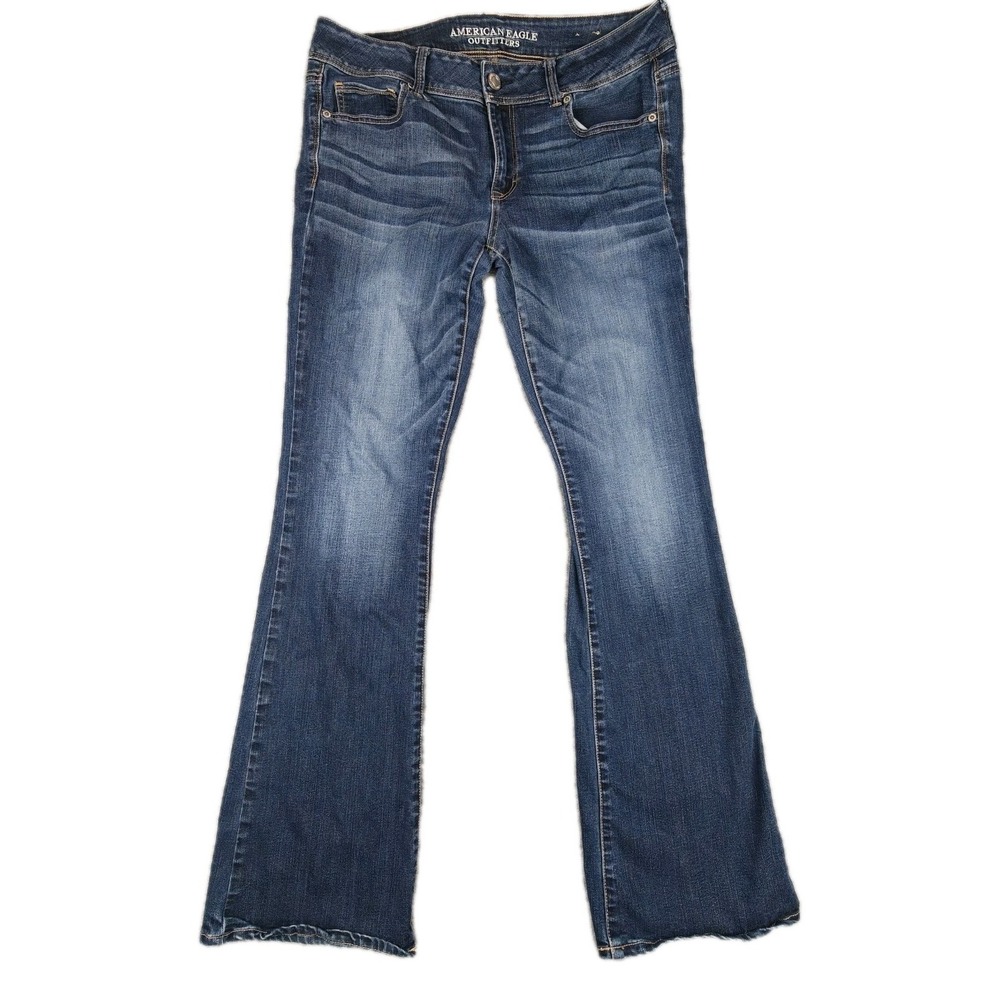 American Eagle Womens Kick Boot Denim Jeans Size 14 Low Rise Stretch Medium Wash